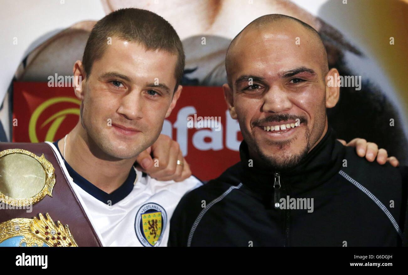 Boxing - WBO Lightweight Championship - Ricky Burns v Raymundo Beltran - Press Conference - Marriott Hotel. Ricky Burns and Raymundo Beltran during a press conference at the Marriott Hotel in Glasgow, ahead of their fight on Saturday at the SECC. Stock Photo
