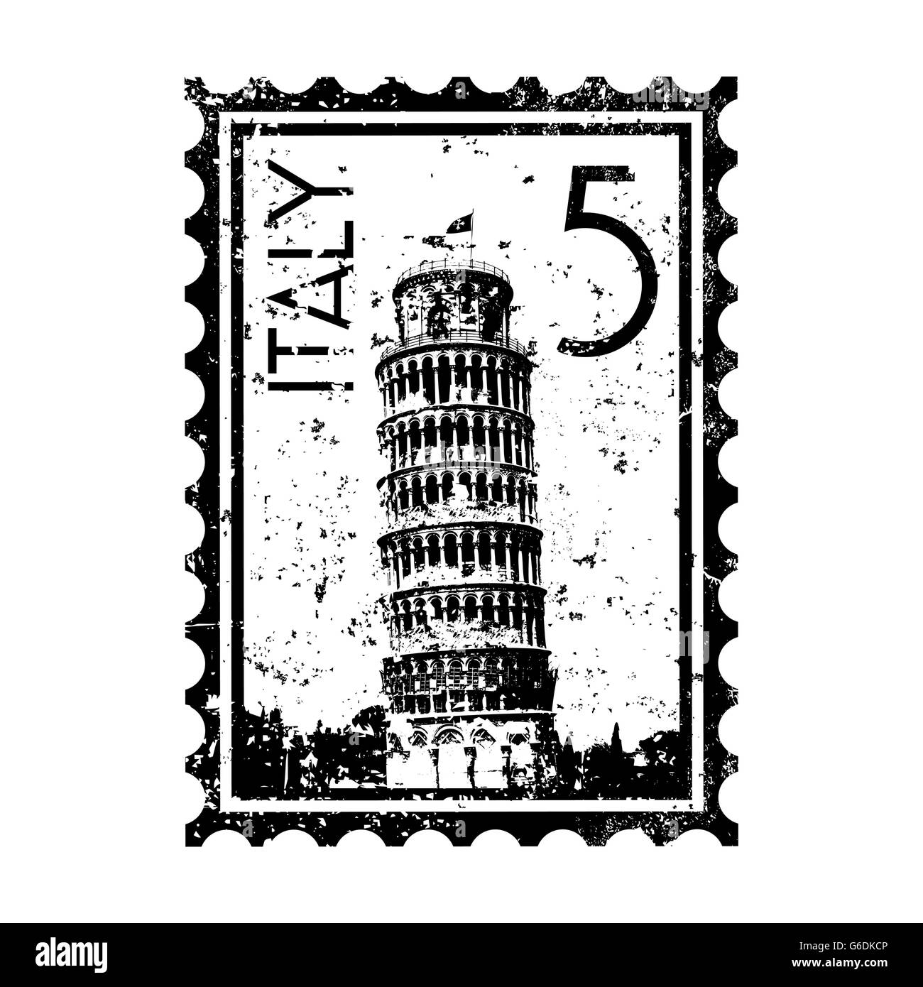 Pisa tower postal stamp with sight vintage By WinWin_artlab