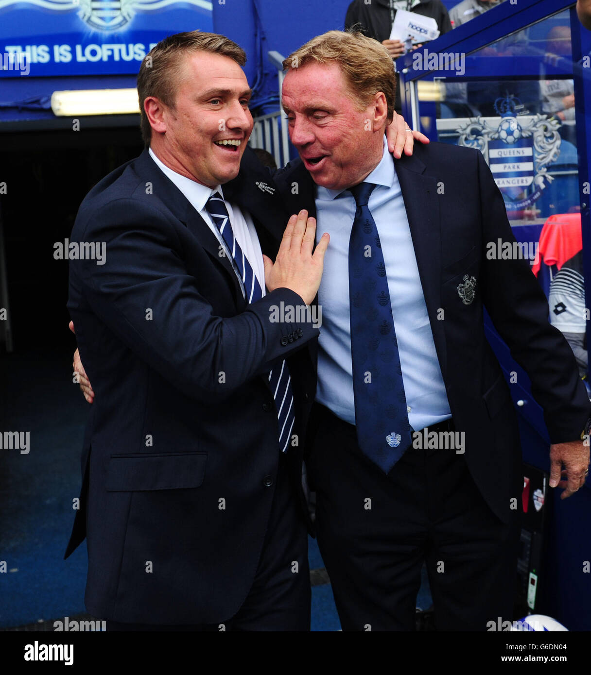 Queens Park Rangers' Harry Redknapp and Birmingham City's Manager Lee Clark before the gamel during the Sky Bet Championship match at Loftus Road, London. Stock Photo