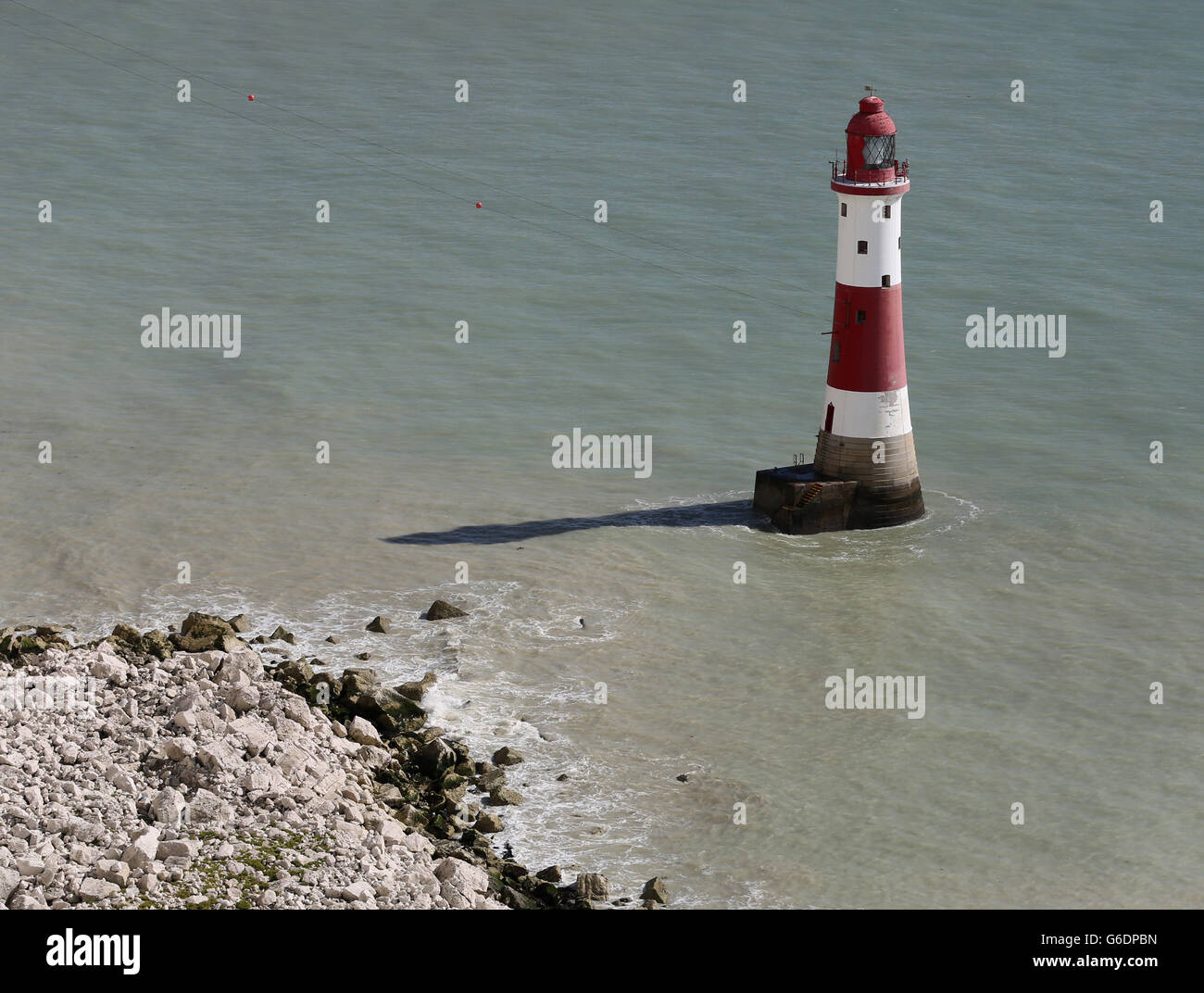 A general view of Beachy Head Lighthouse near Eastbourne, Sussex, before contractors start the process of repainting the structure following a successful fund raising campaign to save the stripes. Stock Photo