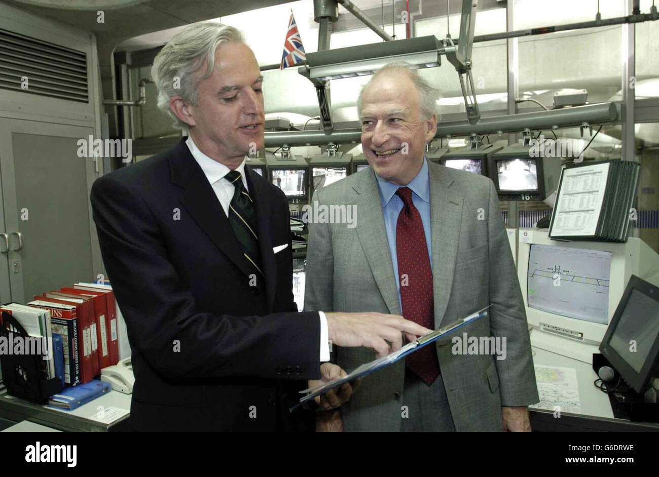 Tim O'Toole, managing director of Transport for London (left), and London Transport Commissioner Bob Kiley in the control room of Westminster Tube Station. * They were there to mark the formal handing over, from midnight tonight, of management of the Underground from the Government to Transport for London. Stock Photo