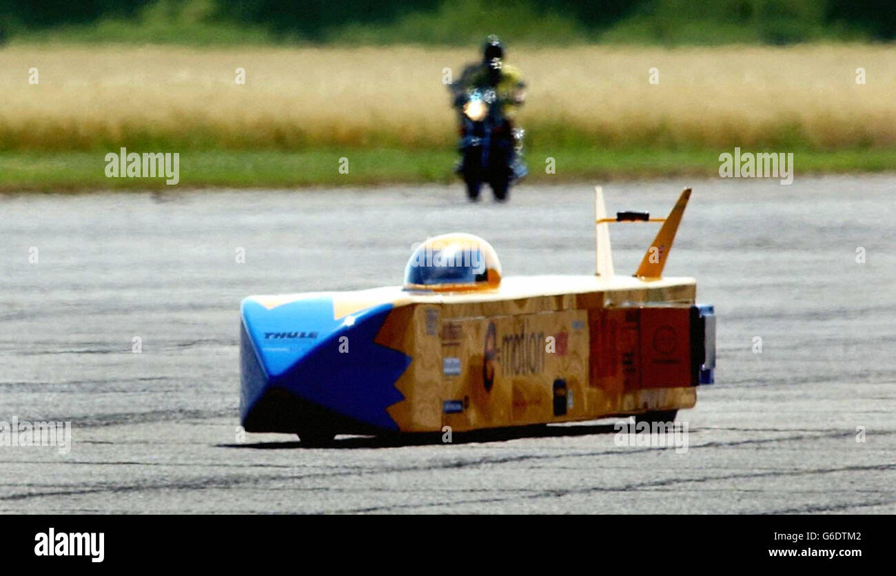 E=motion electric car during testing at Bruntingthorpe Proving Ground