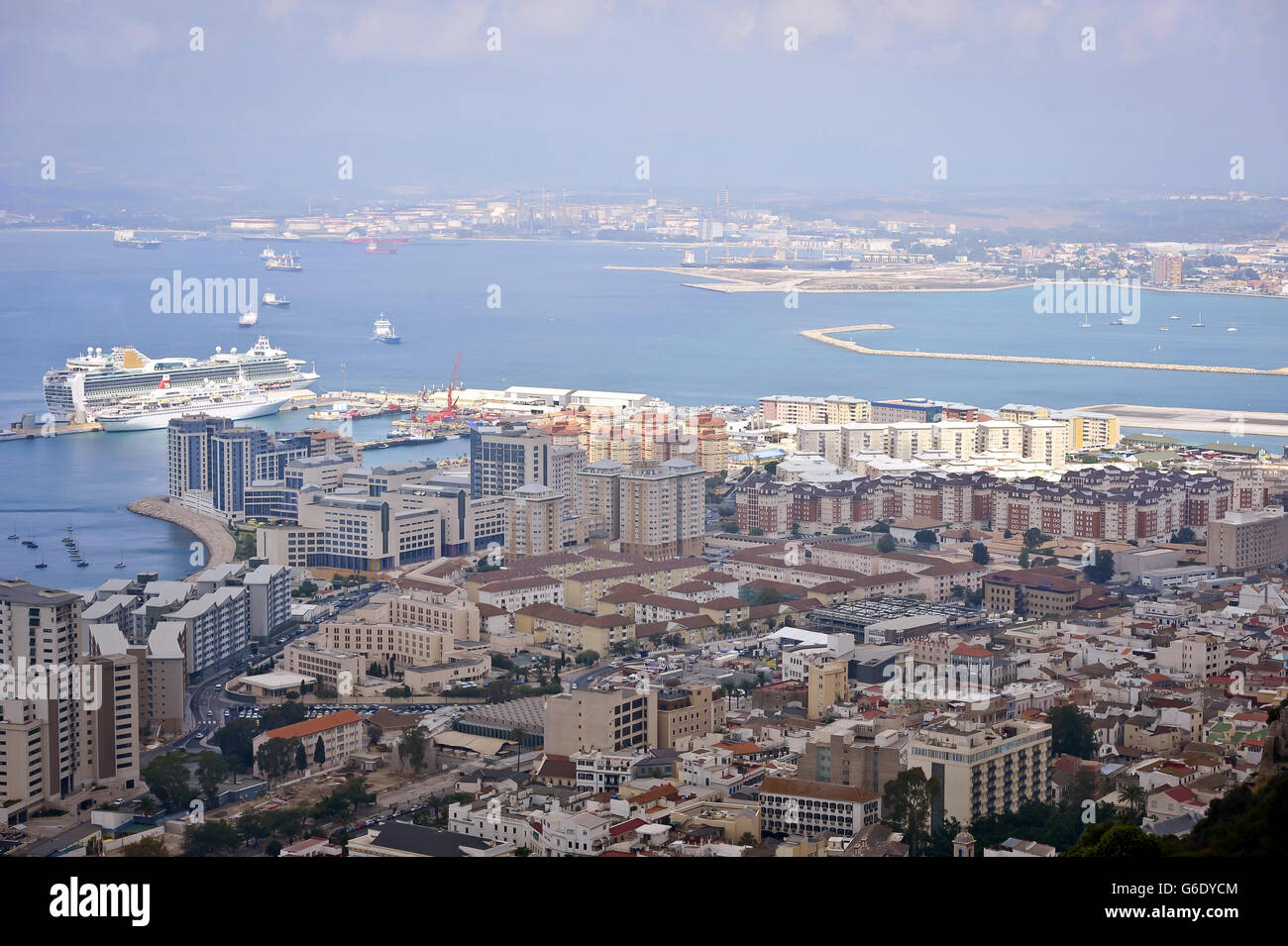 A general view looking West over Gibraltar with Cadiz Province, Spain in the background. Stock Photo