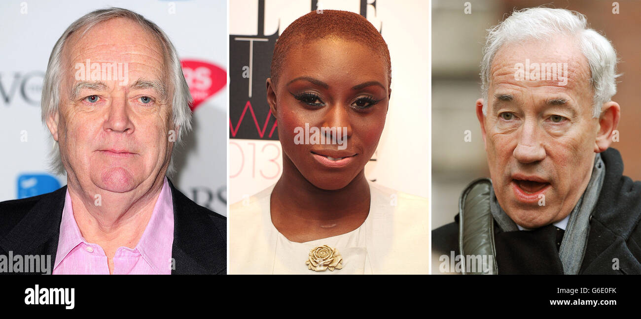 File photos of (from the left) Tim Rice, Laura Mvula and Simon Callow Stock Photo