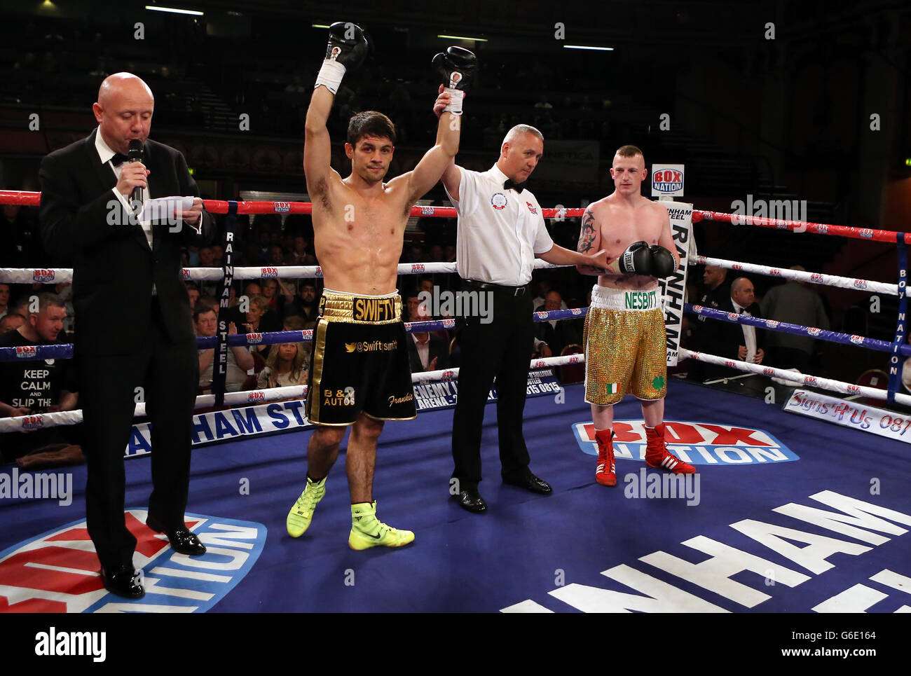 Boxing Liverpool Olympia. Stephen Smith celebrates his victory over Eddie Nesbit at the
