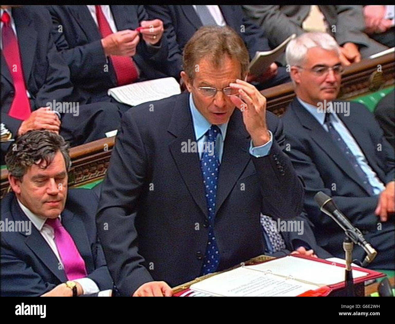 Prime Minister Tony Blair addressing the House of Commons during the weekly PMQs session. Stock Photo