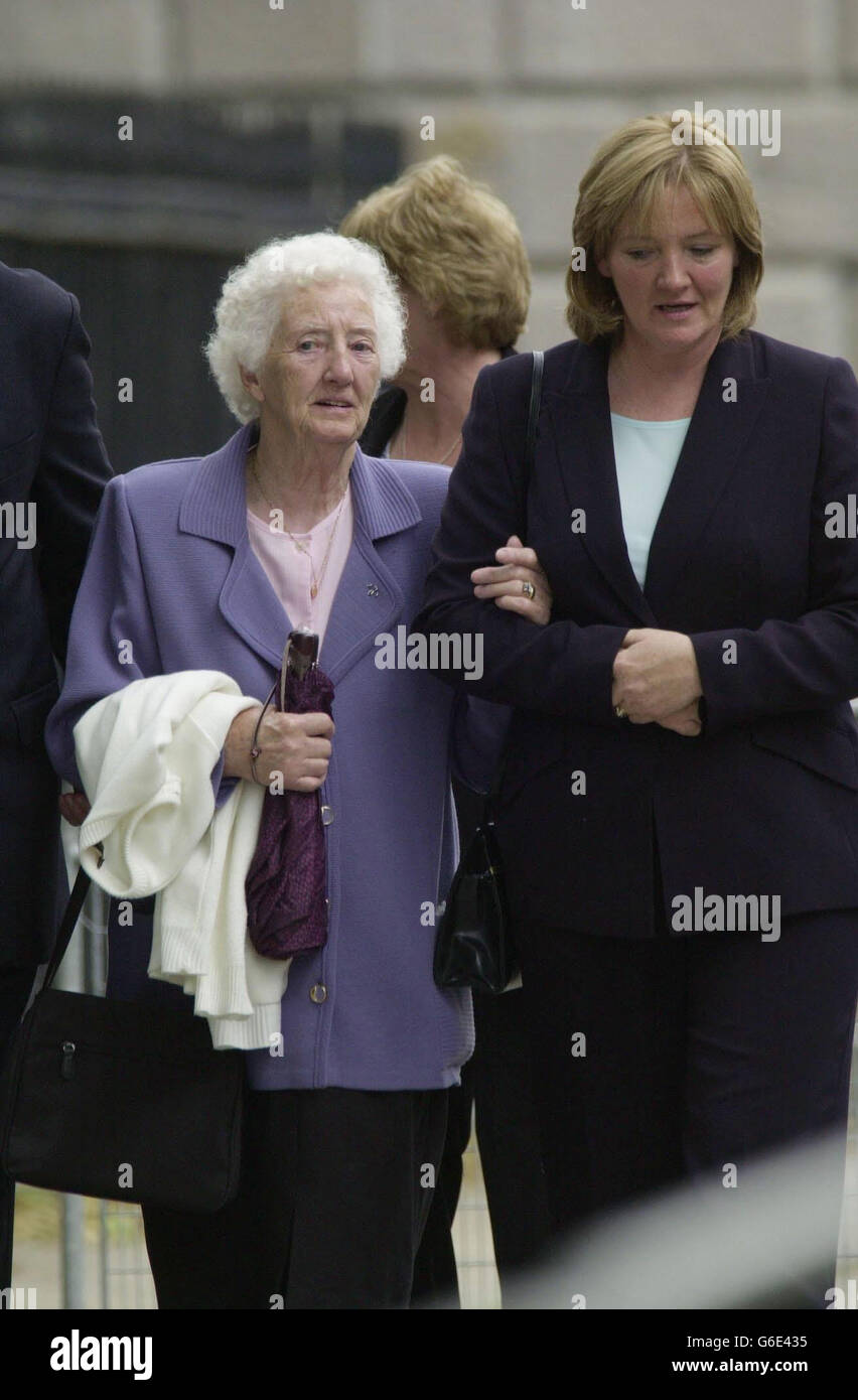 Michael McKevitt's wife and sister of hunger striker, Bobby Sands, Bernadette Sands McKevitt (right) with her mother, Rosaleen Sands, leaves the Special Criminal Court in Dublin, *..where her husband was standing trial, accused of masterminding the organisation behind the Omagh bombing which killed 29 people and two unborn babies. Michael McKevitt, 53, is the first man to be charged in the Irish Republic with directing terrorism. He denies the charges. Stock Photo
