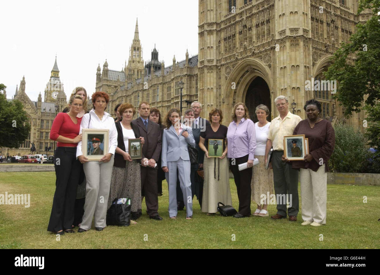 Families of the deceased outside, the Houses of Parliament after a public enquiry into the non-combatant deaths amongst members of the UK armed forces which was held at the House of Commons. * The full independent enquiry comes admist concern at the manner in which such deaths are investigated by the army. Stock Photo