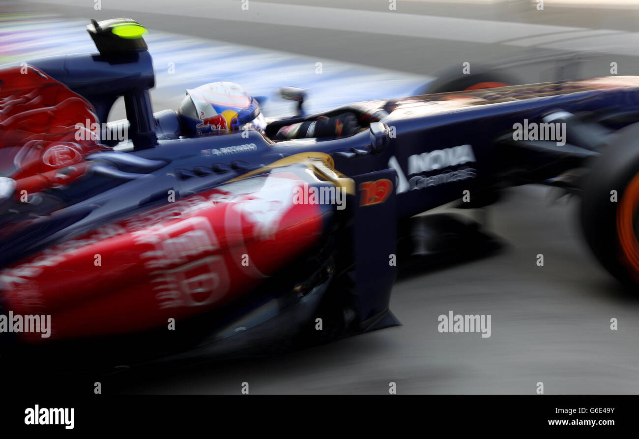 Torro Rosso's Daniel Ricciardo during practice day for the 2013 Italian Grand Prix at the Autodromo di Monza in Monza, Italy. Stock Photo
