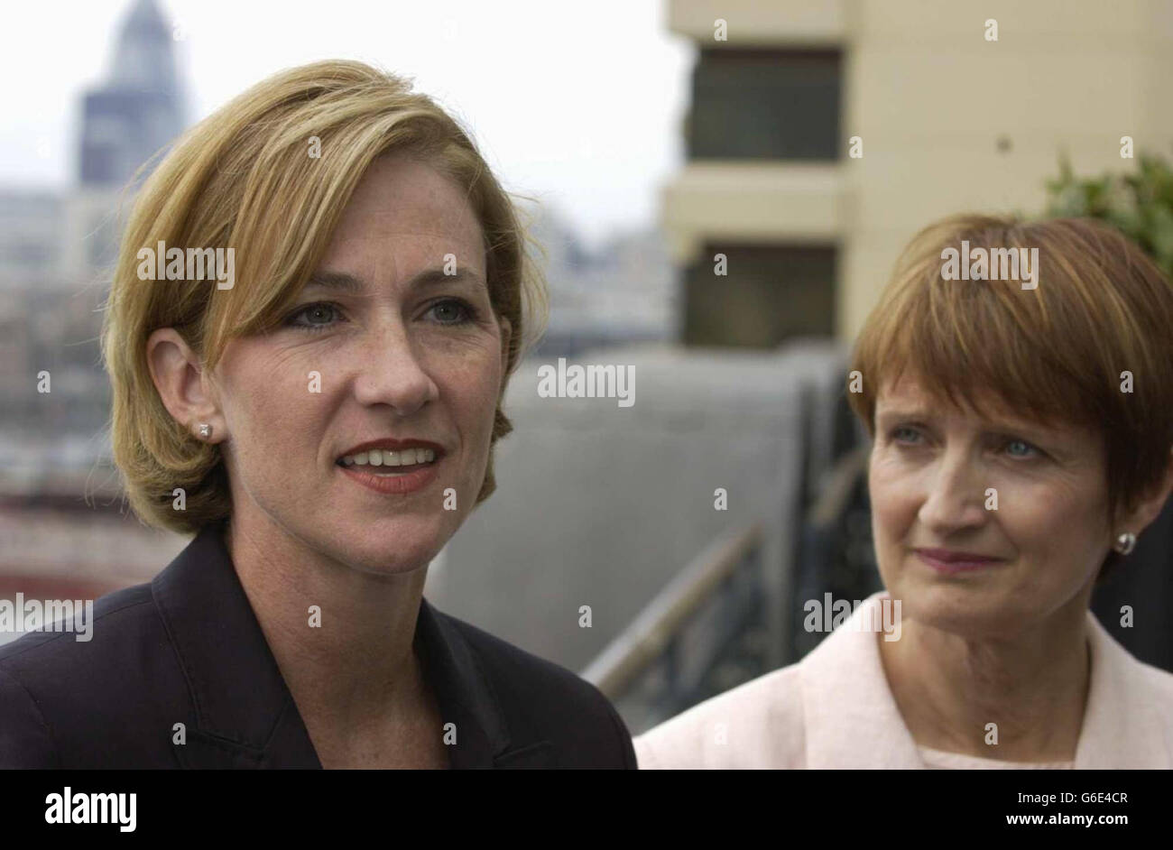 American businesswoman Barbara Cassani who was appointed to lead London's bid for the 2012 Olympic Games. She is with Culture Secretary Tessa Jowell (right) after being unveiled to the media at the Thames Riverside. Stock Photo