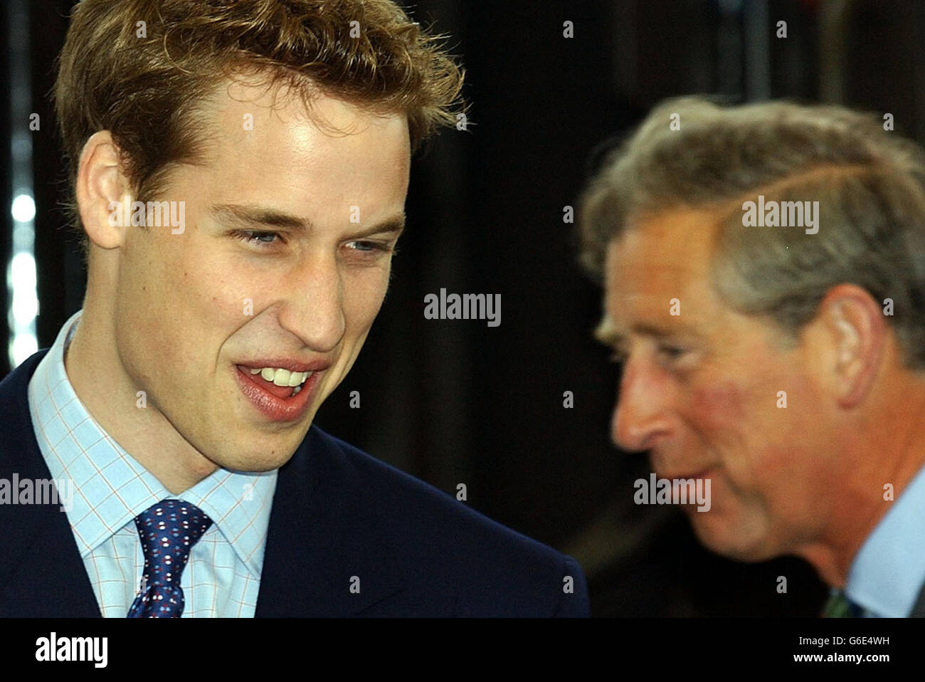 Prince William, and his father, Prince Charles, arrive at Bangor Station, for a visit to Wales in the run-up to his 21st birthday. * Two days before coming-of-age, William and his father were visiting the Anglesey Food Fair in north Wales and Newport Action for Single Homeless (NASH) in south Wales. Stock Photo