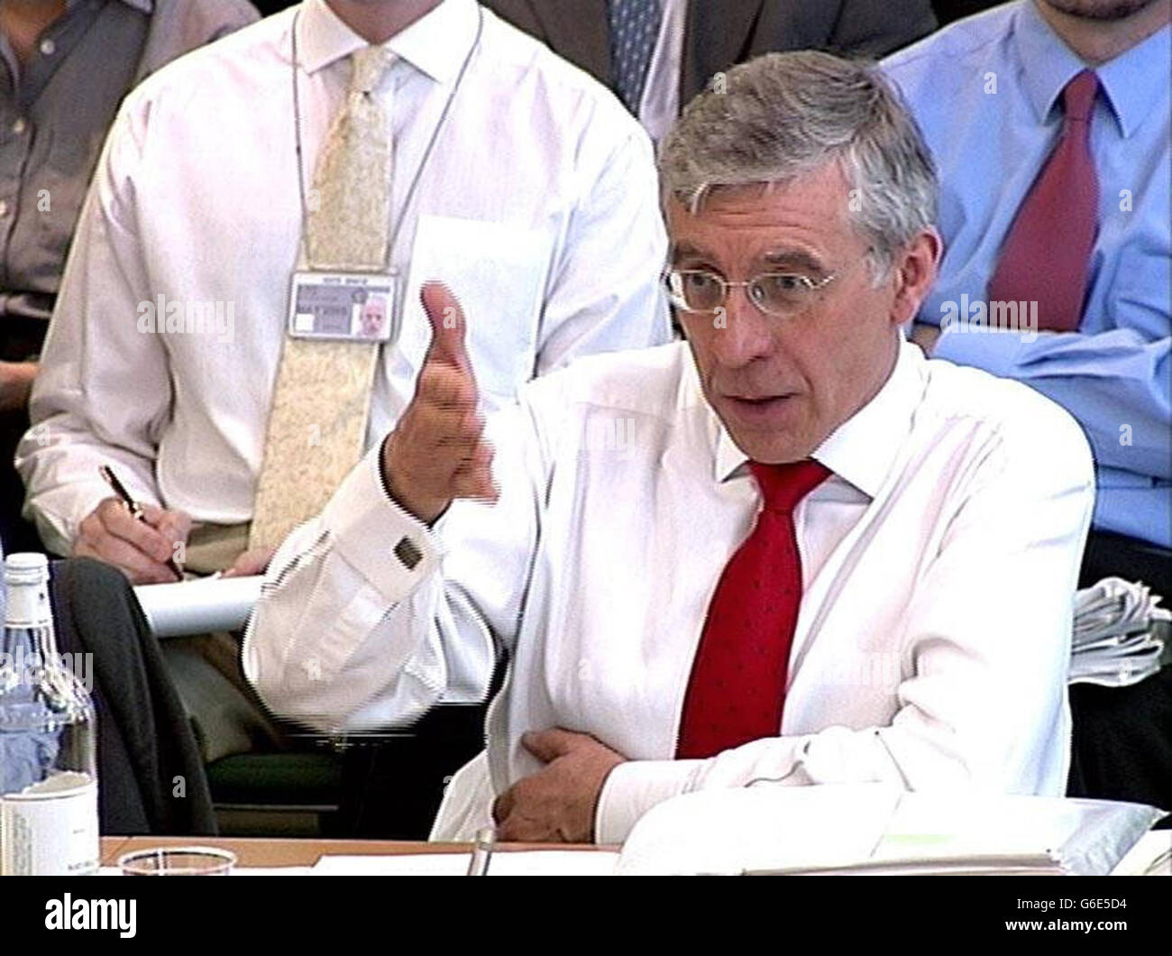 Foreign Secretary Jack Straw gives evidence to the Foreign Affairs Select Committee, regarding Downing Street's second dossier on Iraq's weapons of mass destruction. Straw told MPs: ' Of course it has been an embarrassment for the Government and lessons have been learned.' Stock Photo