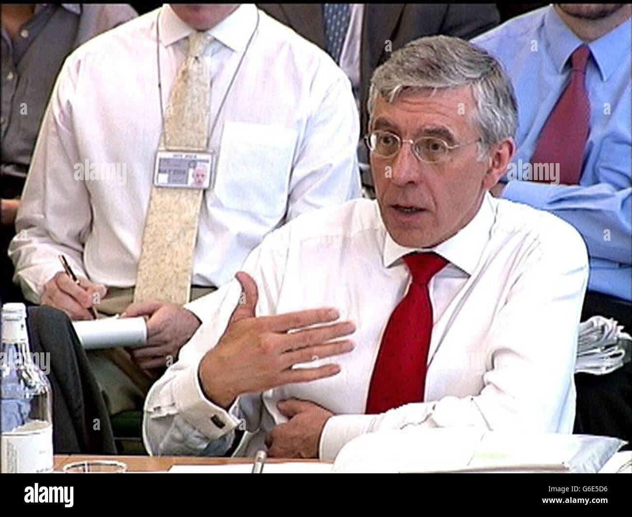 Foreign Secretary Jack Straw gives evidence to the Foreign Affairs Select Committee, regarding Downing Street's second dossier on Iraq's weapons of mass destruction. Straw told MPs: ' Of course it has been an embarrassment for the Government and lessons have been learned.' Stock Photo
