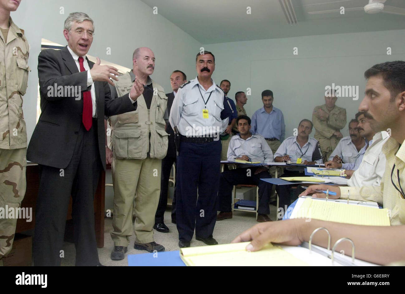 The Foreign Secretary Jack Straw delivers a speech inside the Police