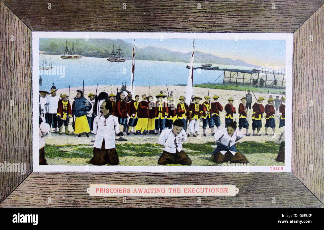 Prisoners awaiting the executioner vintage postcard Stock Photo