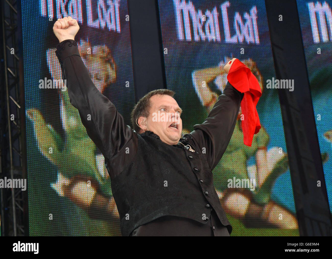 Meat Loaf performing on stage at the Capital Radio Party in the Park, in Hyde Park, London. The concert is being held in aid of The Prince's Trust. Stock Photo