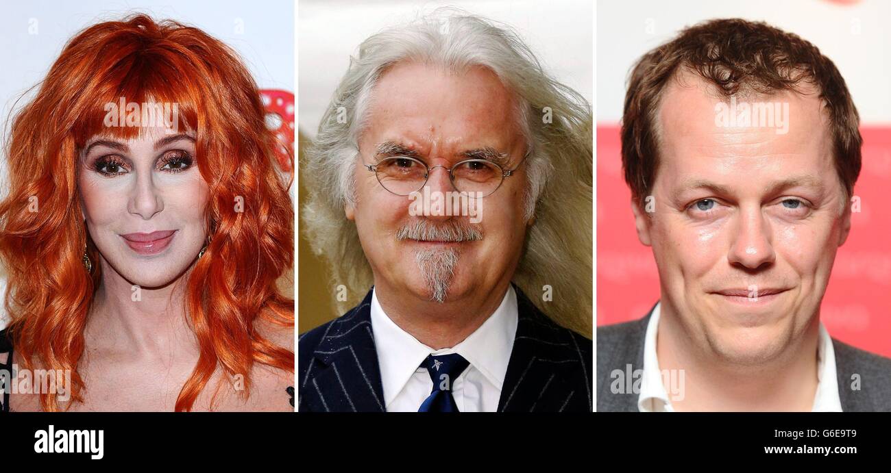 File photos of (from the left) Cher, Billy Connolly and Tom Parker Bowles. Stock Photo