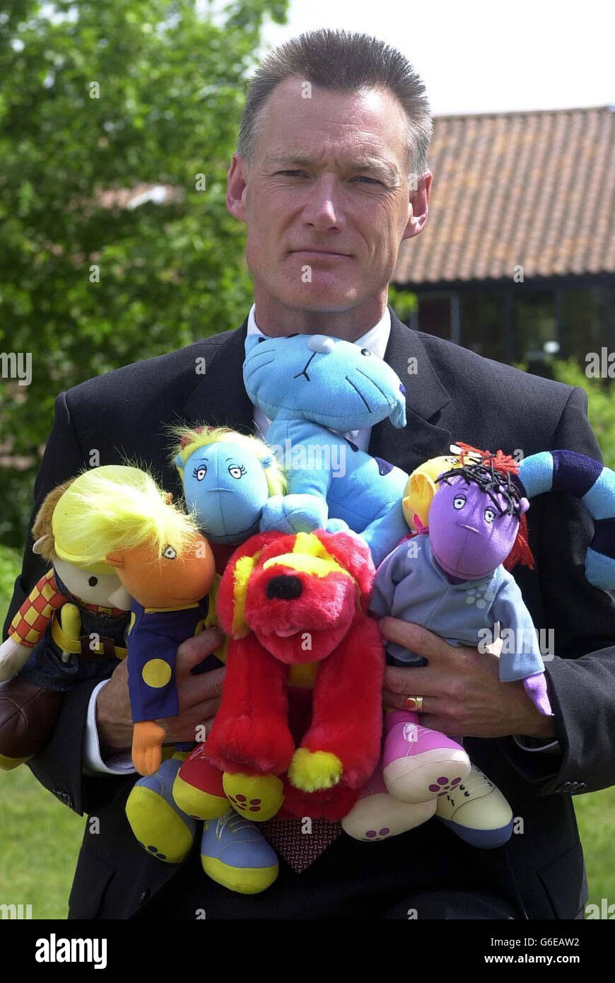 Steve Holland, Head of Trading Standards for Norfolk County Council, holds a selection of fake soft toys, some of the thousands of counterfeit products retrieved after the arrest of Philip Butterworth, who appeared at Norwich Crown Court , * following his extradition last night from Spain. Butterworth, from Harrogate, North Yorkshire, was sentenced in August 2002 to two-and-a-half years for supplying counterfeit goods, but disappeared while on bail and fled to Marbella. The case was adjourned until 27th June 2003. Stock Photo