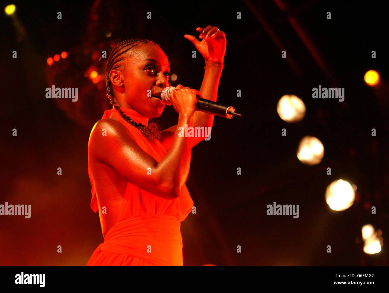 Trip-hop band Morcheeba performing in the courtyard of Somerset House, in central London. Stock Photo