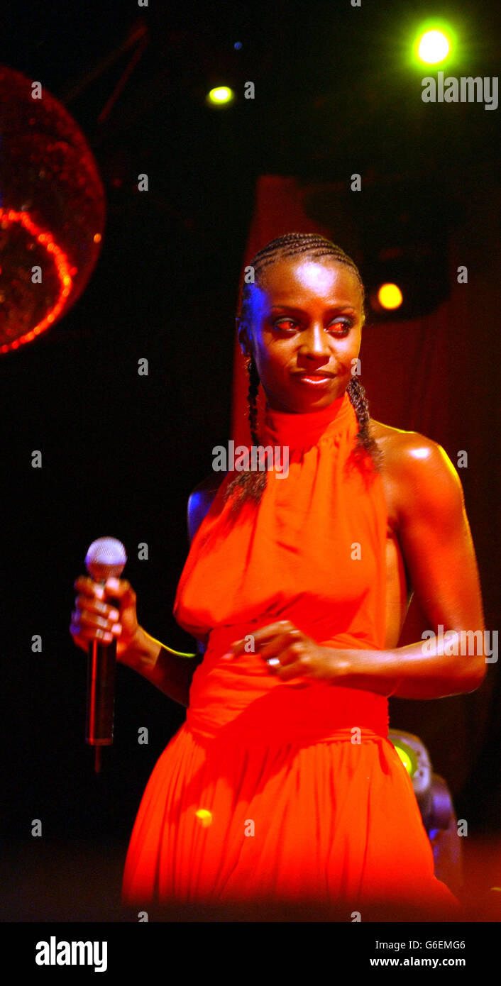 Trip-hop band Morcheeba performing in the courtyard of Somerset House, in central London. Stock Photo