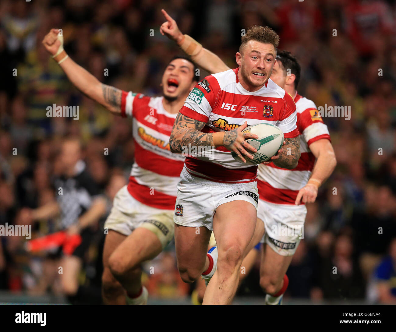 Rugby League - Super League Grand Final - Wigan Warriors v Warrington Wolves - Old Trafford Stock Photo