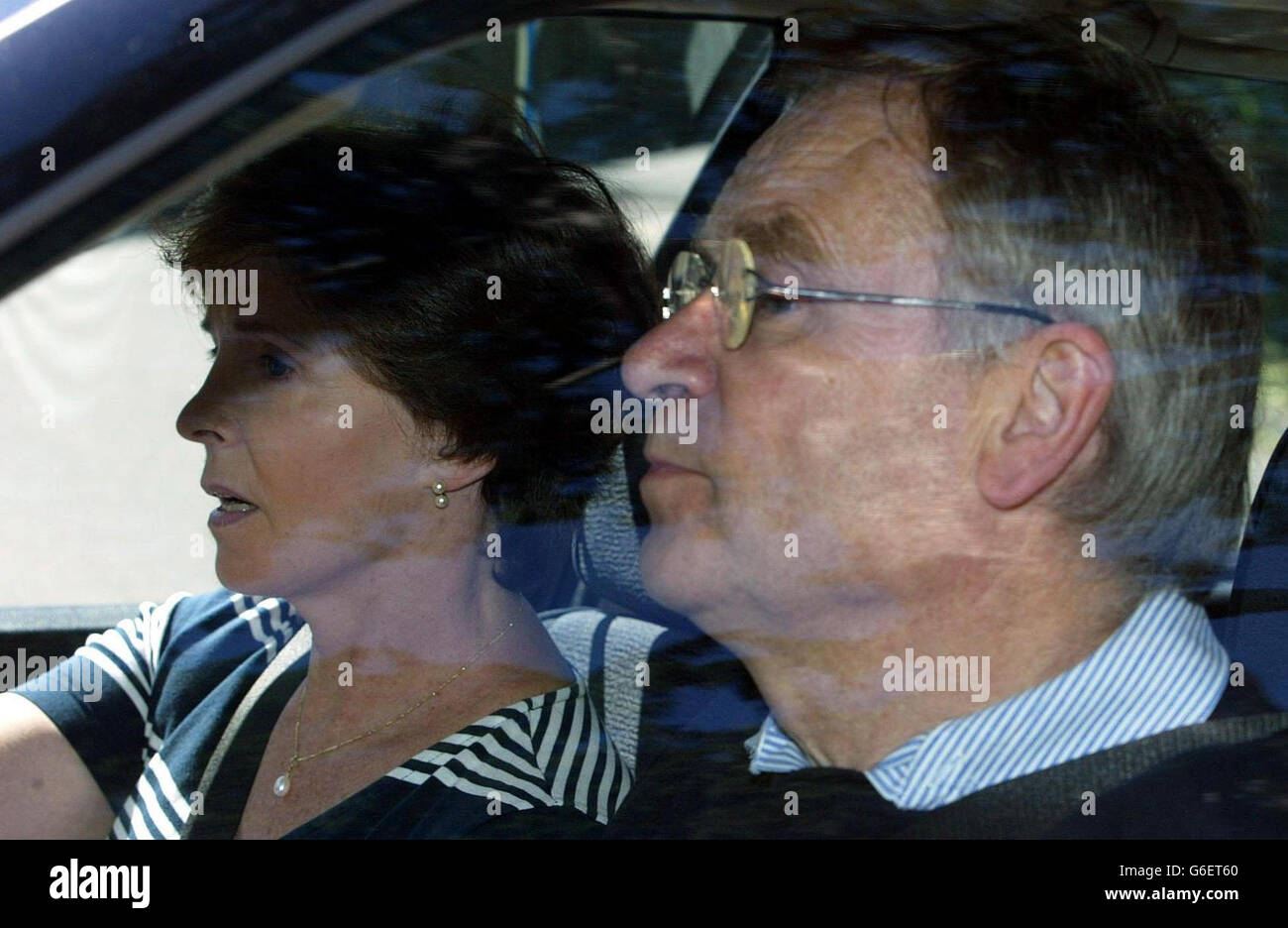 Lord and Lady Archer arrive at their home in Grantchester, Cambridgeshire. Lord Archer was on a home visit from prison before his expected release. Stock Photo