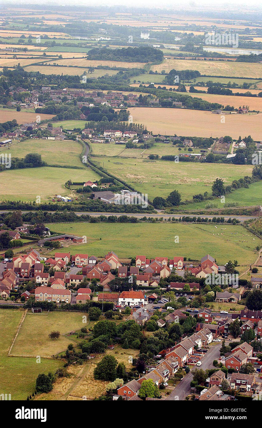 Aerial view which shows the location of the house of Dr David Kelly in Southmoor, near Abingdon, and a police tent close to the copse where a body matching his description was found at Harrowdean Hill. * Dr Kelly was named as a possible mole for a BBC report claiming that a dossier on weapons of mass destruction had been 'sexed up'. Stock Photo