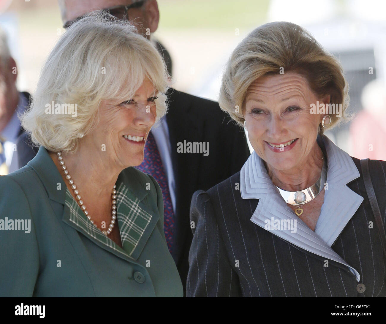 The Duchess of Cornwall and the Queen of Norway during the official opening of a new Maggie's cancer support centre in Aberdeen, Scotland. Stock Photo