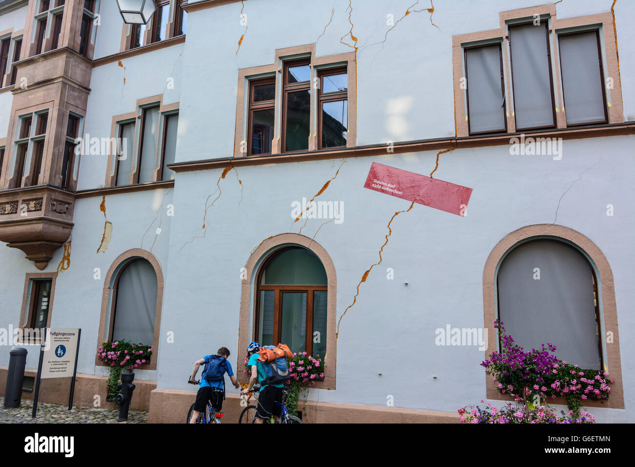 Town Hall with uplift cracks as a result of faulty geothermal drilling, Staufen im Breisgau, Germany, Baden-Württemberg, Schwarz Stock Photo