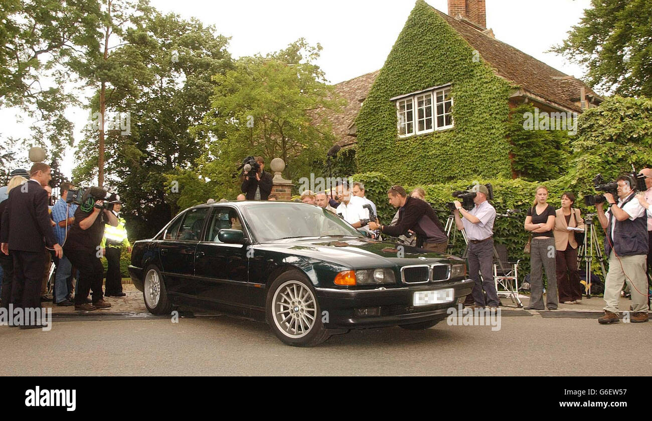 Disgraced Tory peer Lord Archer is driven by his son, William, as he and his wife leave their home at Grantchester, near Cambridge, following his release from Hollesley Bay open prison in Suffolk, after serving two years and two days of his four-year jail term. *..Archer, 63 - the former deputy chairman of the Conservative Party - had been sentenced to four years for perjury and perverting the course of justice. Stock Photo