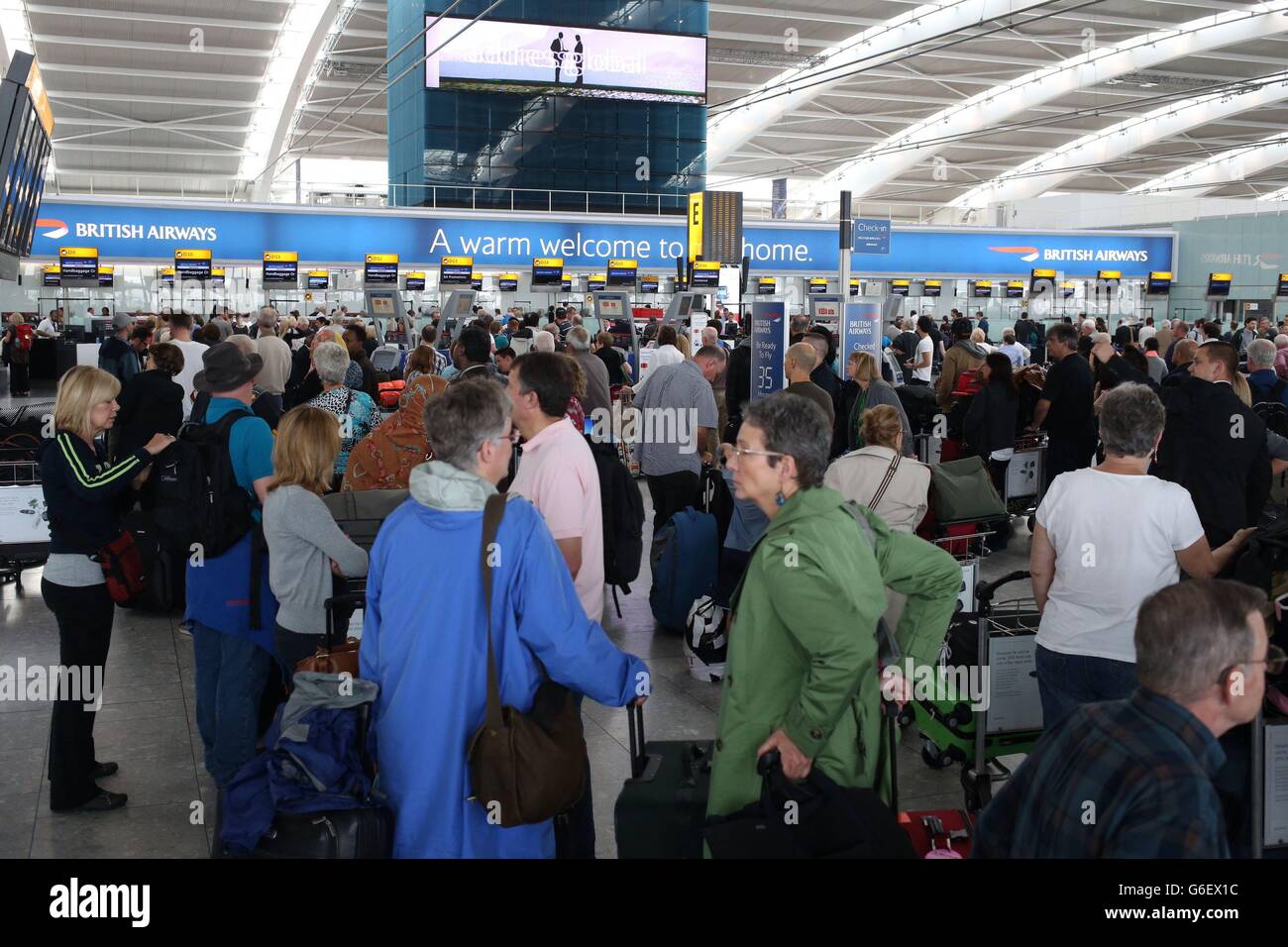 Luggage problems at Heathrow Terminal 5 Stock Photo Alamy