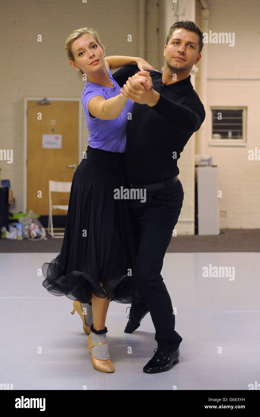 Rachel Riley and Pasha Kovalev rehearse their waltz at Ace Dance & Music, Birmingham ahead of their first dance on Strictly Come dancing. Stock Photo