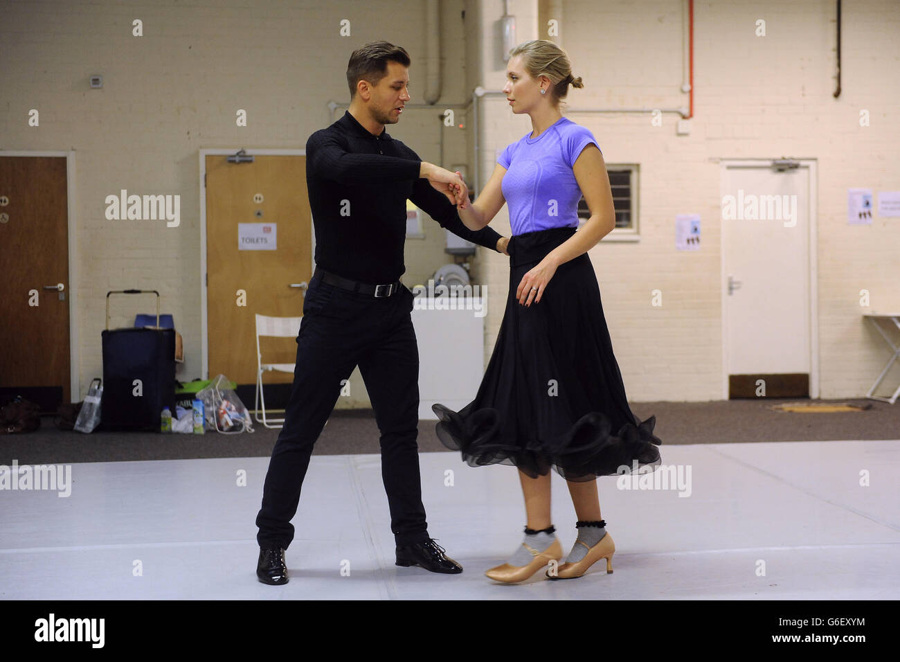 Rachel Riley and Pavel Kovalev rehearse their waltz at Ace Dance & Music, Birmingham. Stock Photo
