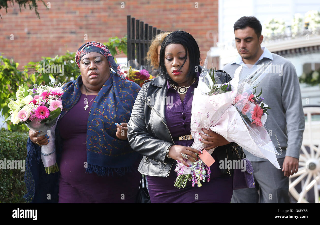 Mourners entering the church at the funeral of Sabrina Moss at St Alphage Church in Burnt Oak, north London. Stock Photo