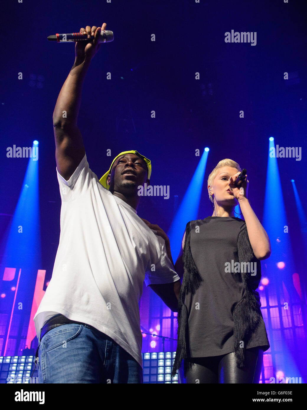 Dizzee Rascal performs with Jessie J as part of the iTunes Festival at the Roundhouse in Camden north London. Stock Photo