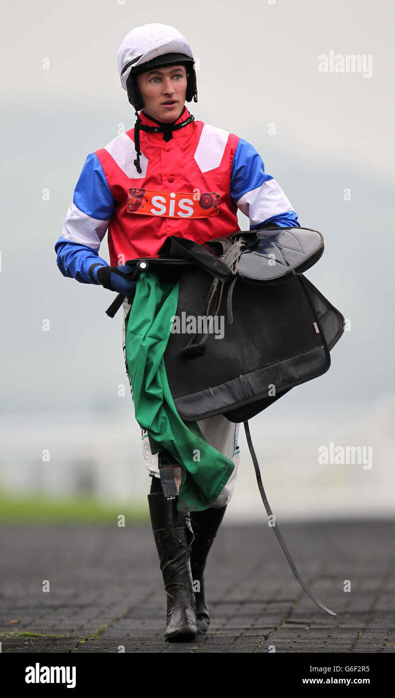 Jockey Adam Wedge during the Portable Toilets Ltd Selling Hurdle at Chepstow Racecourse, Chepstow. Stock Photo