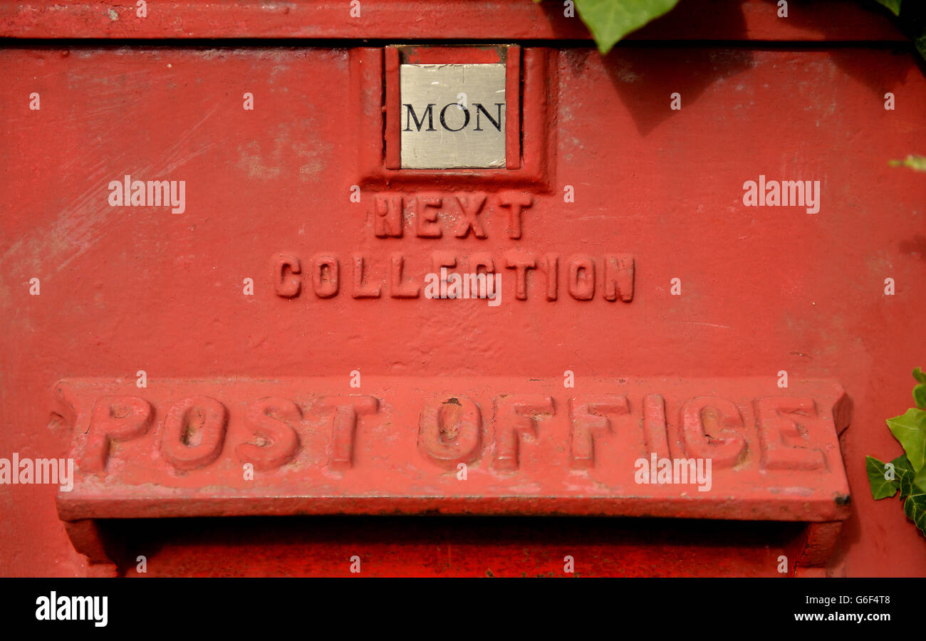 General view of a Post Office post box showing the next collection for