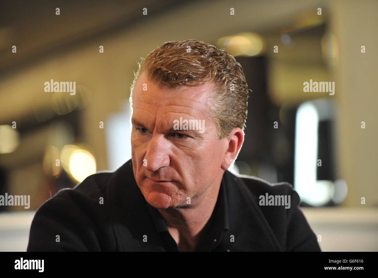 English Defence League (EDL) co-founder Kevin Carroll, during a press conference at the Montague Hotel, central London, as he announces that he is to stand down from the EDL under the guidance of the Quilliam Foundation. Stock Photo