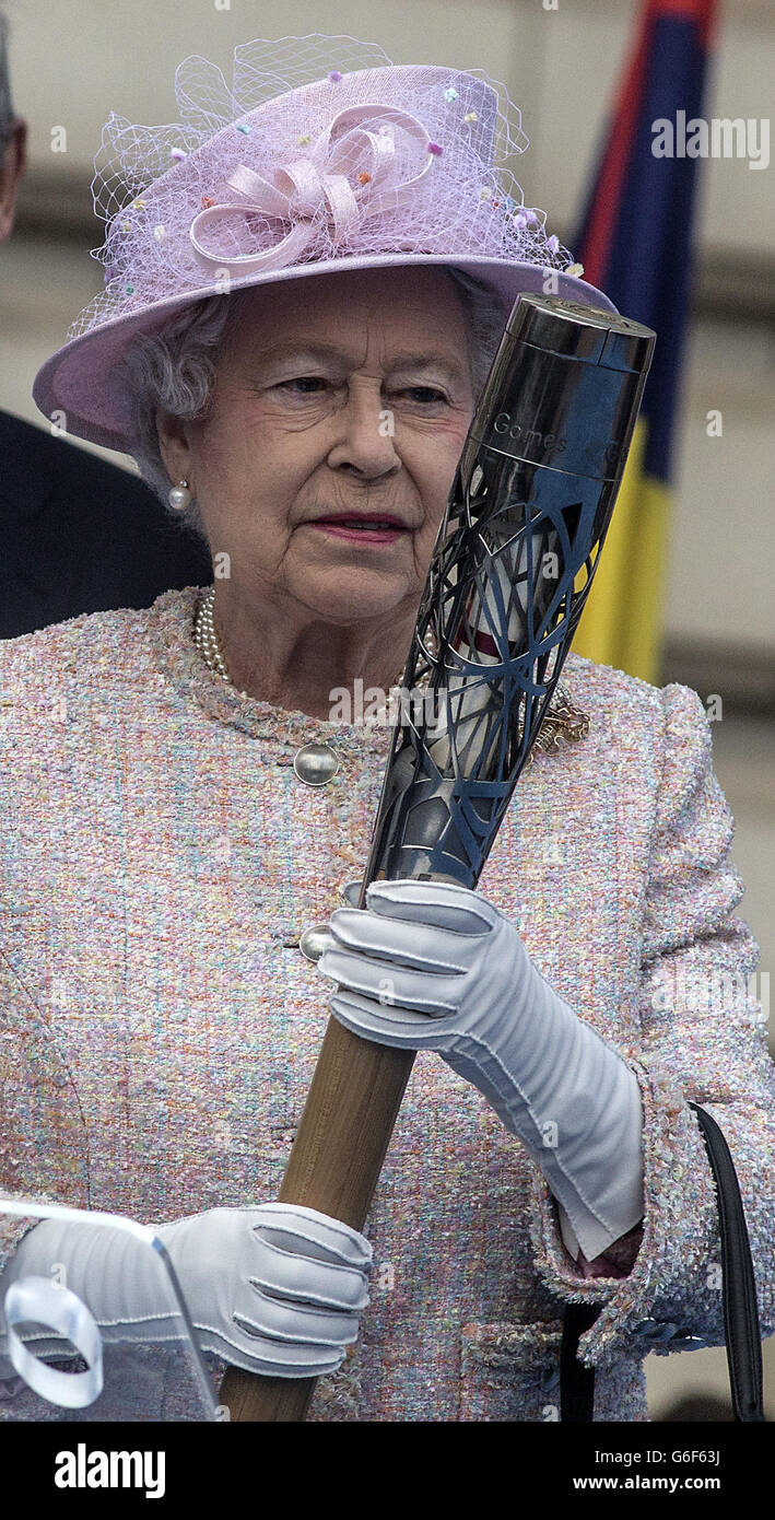 Queen Elizabeth II places her message to the Commonwealth Games in the