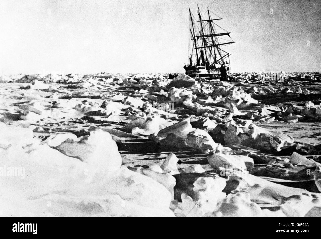 Shackleton Expedition - Endurance - Antarctica. Ernest Shackleton's ship Endurance trapped in ice during an expedition to the Antarctic. Exact date unknown. Stock Photo