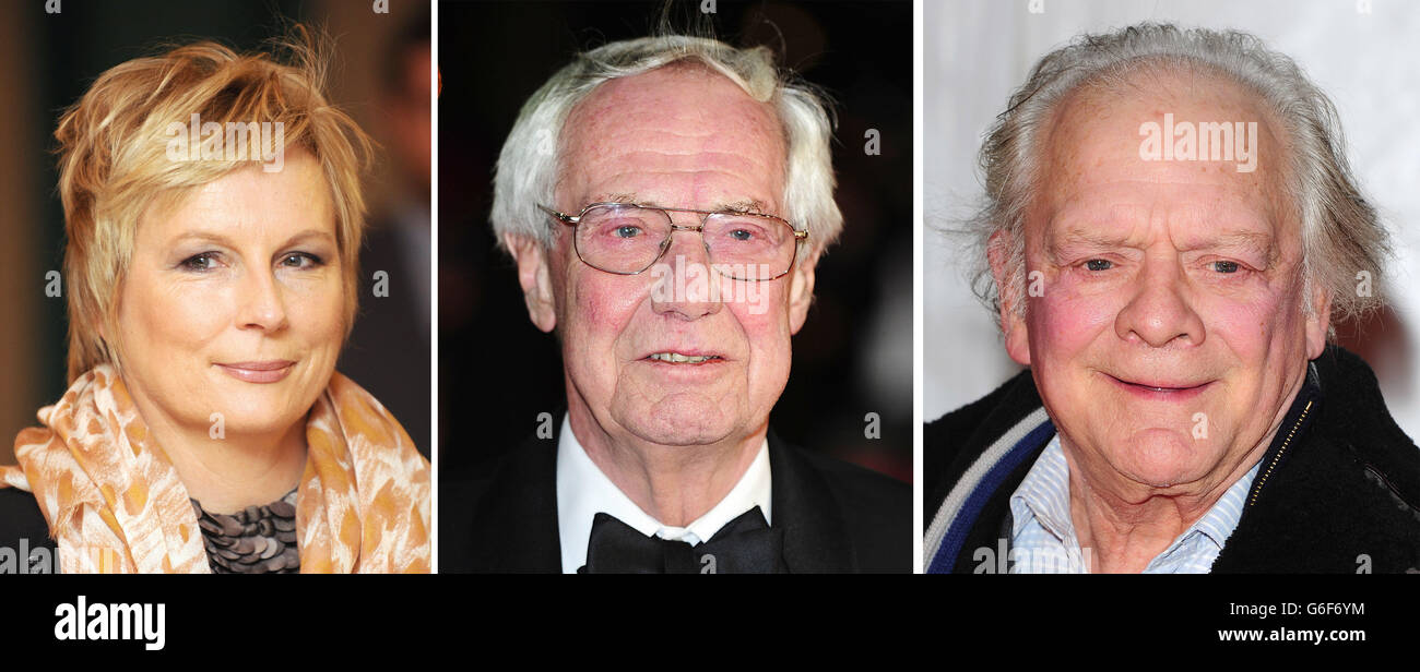 File photos of (from the left) Jennifer Saunders, Barry Norman and Sir David Jason. Stock Photo