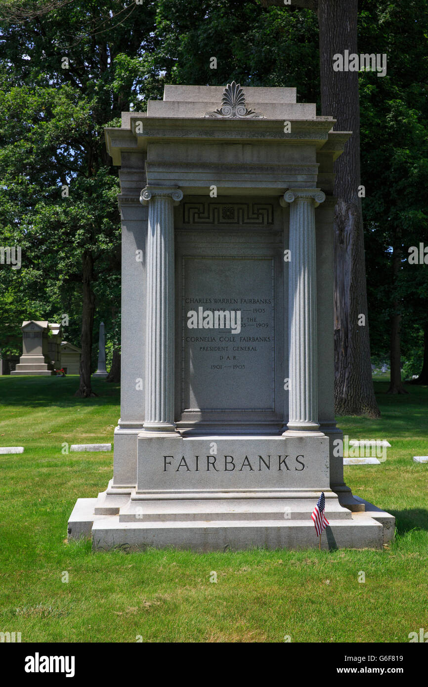 Grave of Charles Warren Fairbanks, 26th vice president of the United Sates during President Theodore Roosevelt's administration. Stock Photo