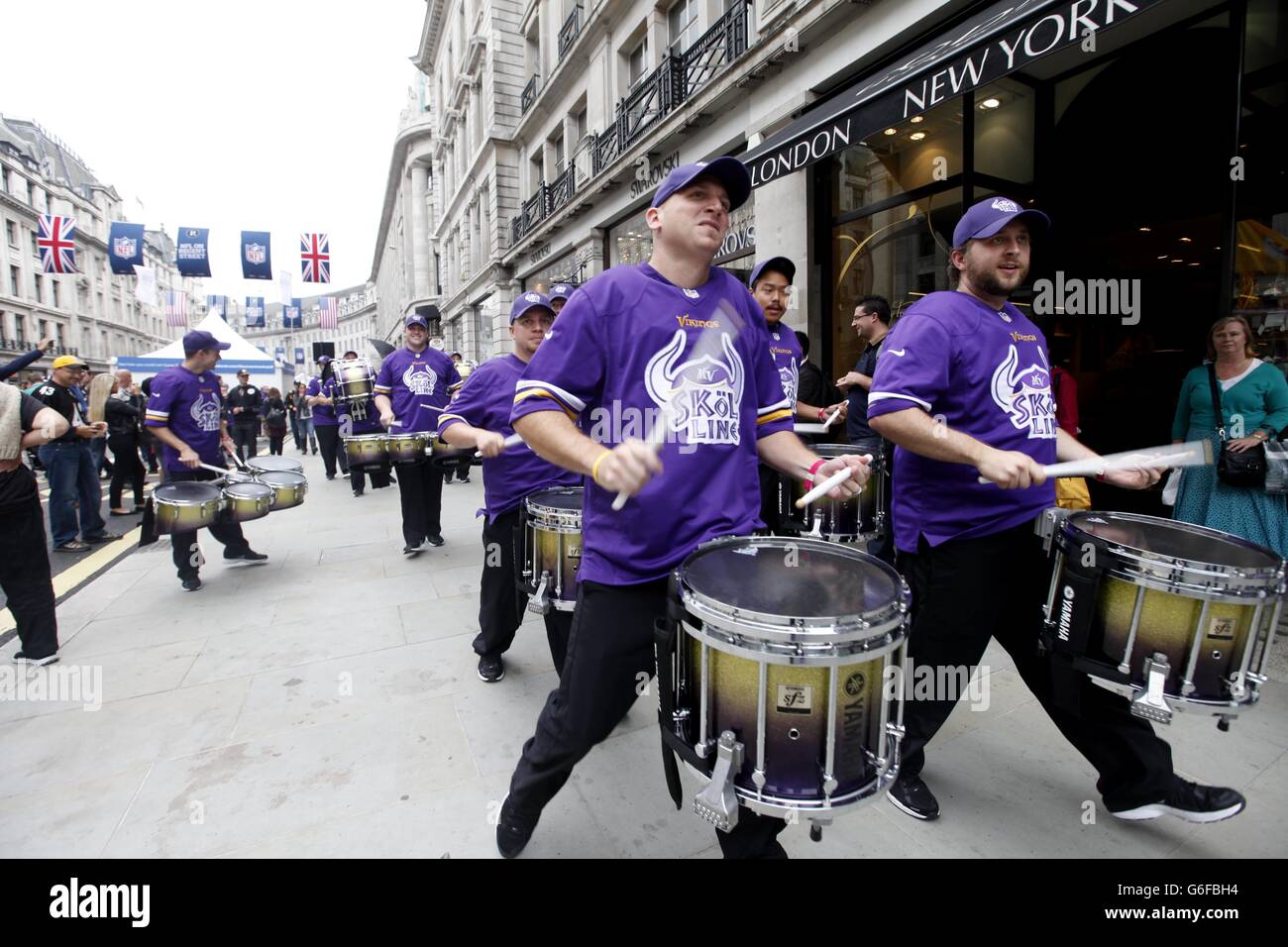 The Vikings drum line at the NFL on Regent Street - a traffic free