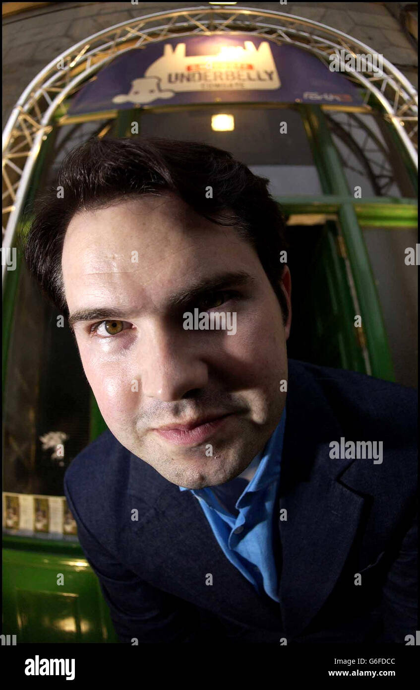 Comedian Jimmy Carr was on hand at the Smirnoff Underbelly venue at the Edinburgh Fringe Festival to help launch the Smirnoff Comedy Mix which gives audiences the chance to get up close to, and be served drinks by performers at this years festival. Stock Photo