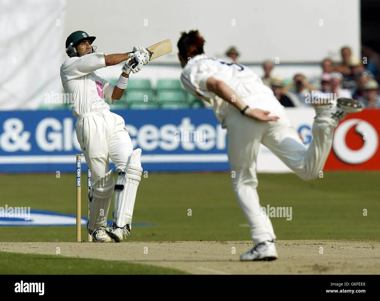 Worcestershire's Vikram Solanki mishooks a delivery from Lancashire's Jimmy Anderson and is caught by Warren Hegg for 2 during the C&G Trophy Semi Final at New Road, Worcester. Stock Photo