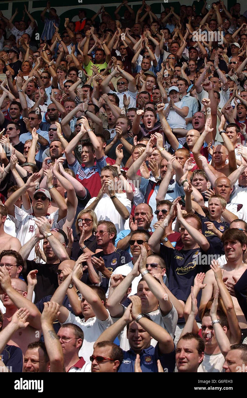 West Ham United fans basking in the sunshine as their side get off to a winning start with a 2-1 victory over Preston in their Nationwide Division One game at Preston's Deepdale ground NO UNOFFICIAL CLUB WEBSITE USE. Stock Photo
