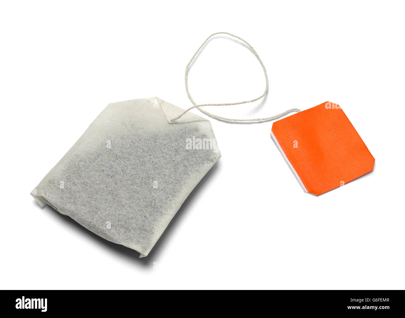 Single Tea Bag With Copy Space Isolated on White Background. Stock Photo