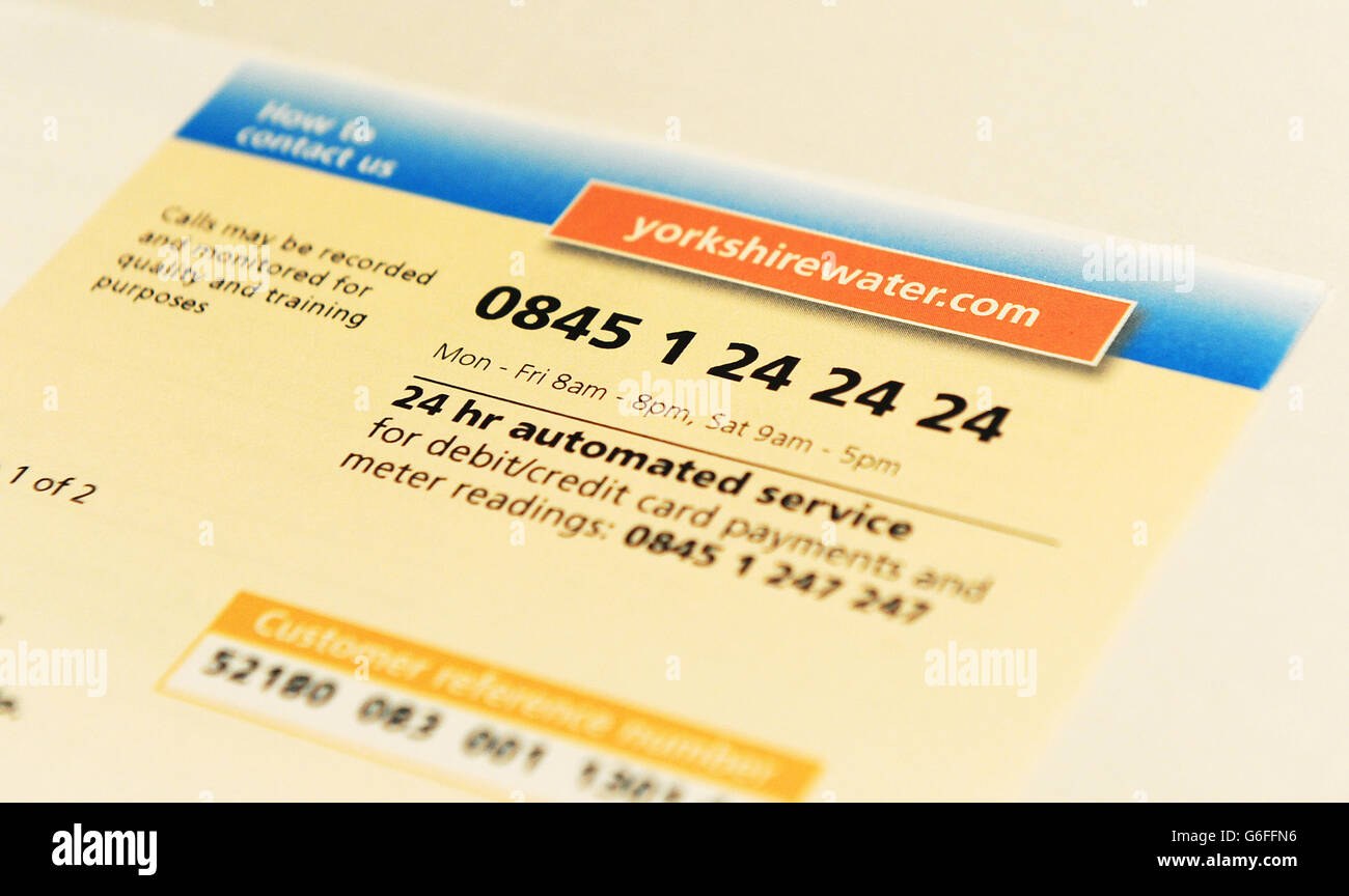 A general view yorkshire water utility bill hi res stock
