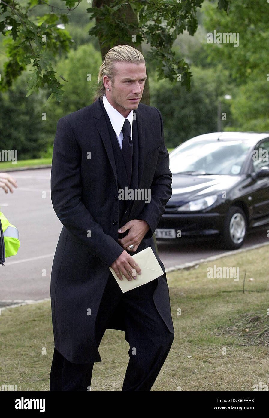 England Captain David Beckham arrives at Redditch Crematorium for the funeral of former Manchester United team mate Jimmy Davies. The service in memory of Jimmy Davis, who was on loan at Watford from Manchester United when he was killed in a car crash on the M40 in Oxfordshire on the first day of the Nationwide League season, was being held at the crematorium in his home town of Redditch, Worcestershire. Stock Photo