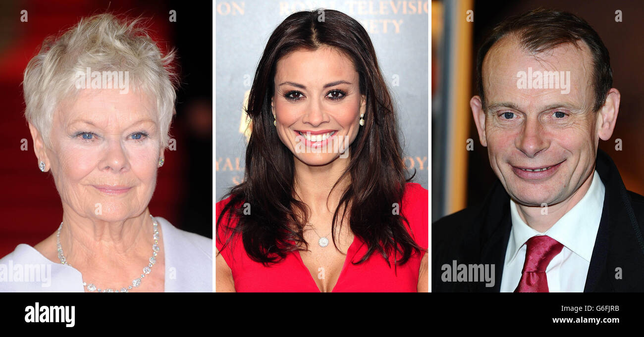 File photos of (from the left) Dame Judi Dench, Melanie Sykes and Andrew Marr. Stock Photo